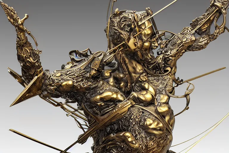 Prompt: sagittarius astrological sign sculpture in bronze by stanisław szukalski and wadim kashin, highly detailed, 3 d, star chart overlay