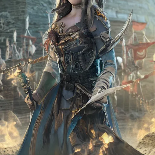 Image similar to elven female pirate, 4 k, ultra realistic, dramaitc lighting, illuminated, cinematic