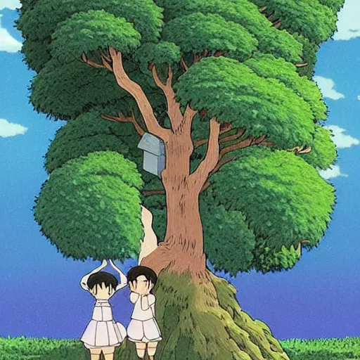 Prompt: the tree is a house, studio ghibli