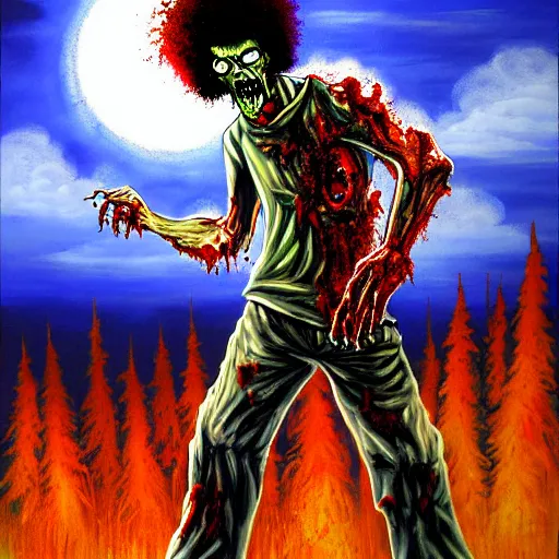 Prompt: zombie apocalypse by bob ross, detailed