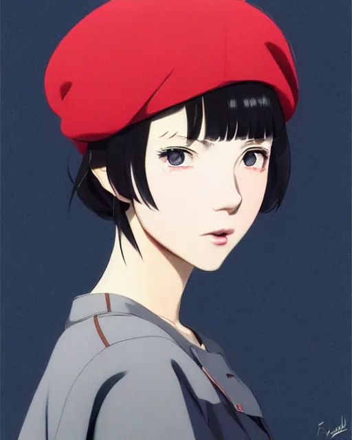 Image similar to girl with a beret | | very very anime!!!, fine - face, audrey plaza, realistic shaded perfect face, fine details. anime. realistic shaded lighting poster by ilya kuvshinov katsuhiro otomo ghost - in - the - shell, magali villeneuve, artgerm, jeremy lipkin and michael garmash and rob rey