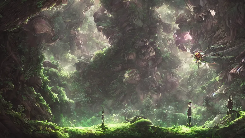 Prompt: upside down forest made in abyss anime background photorealistic digital illustration