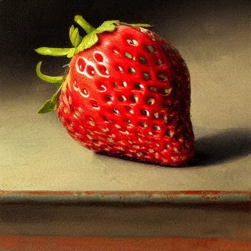 Image similar to a strawberry covered by human eyes, eyes looking at viewers, painting, old, soft lighting.