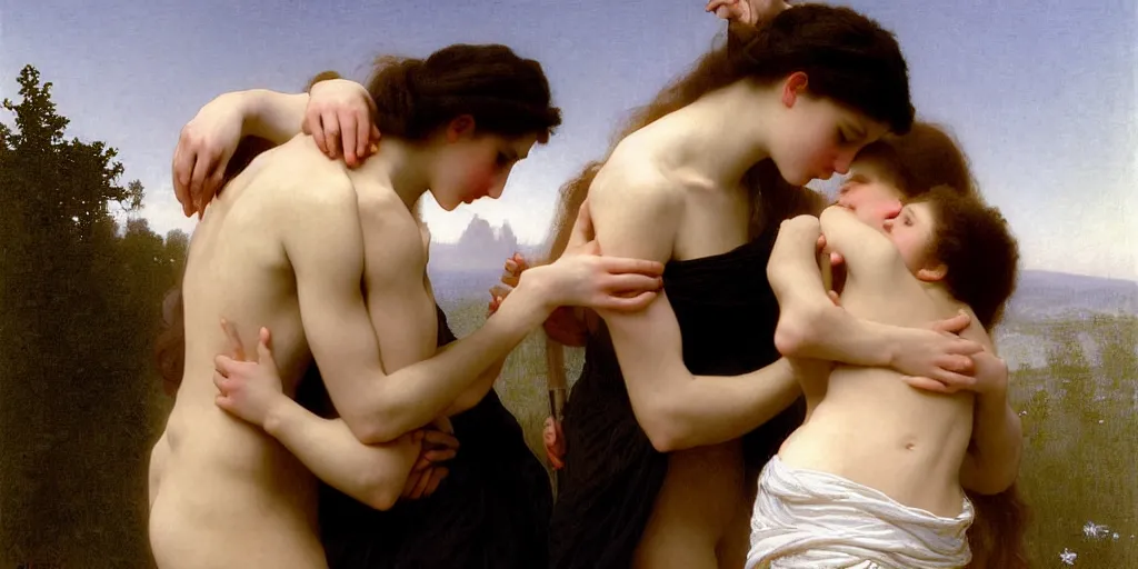 Image similar to The kiss, painted by William-Adolphe Bouguereau