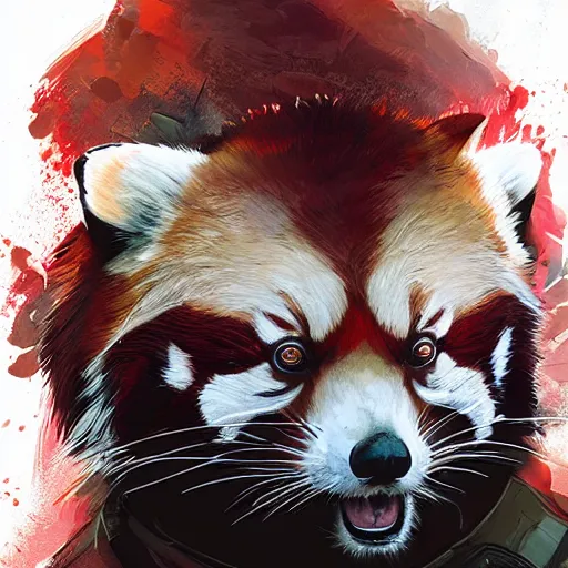 Image similar to red panda in white coat as apex legends character, digital illustration portrait design, by android jones and greg rutkowski, retrowave color scheme, detailed, cinematic lighting, wide angle action dynamic portrait