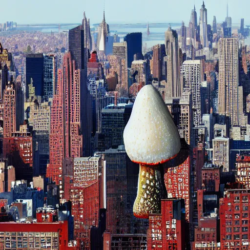 Image similar to a giant amanita muscaria in the New York skyline