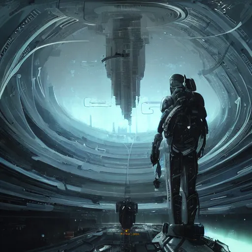 Image similar to scifi art by Greg Rutkowski, a man wearing a futuristic tactical gear, activating the ship's self-destruct sequence, claustrophobic and futuristic environment, detailed and intricate environment, high technology, highly detailed portrait, digital painting, artstation, concept art, smooth, sharp foccus ilustration, Artstation HQ.