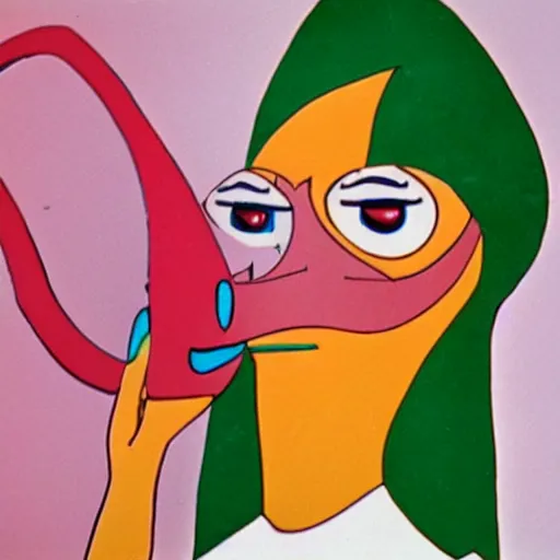 Image similar to Still from a children's television show about a woman dressed as a nostril, color 1980