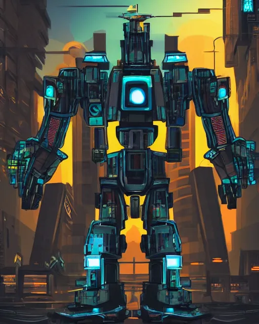 Image similar to mecha version of the tinman, danguiz, cyberpunk city street background