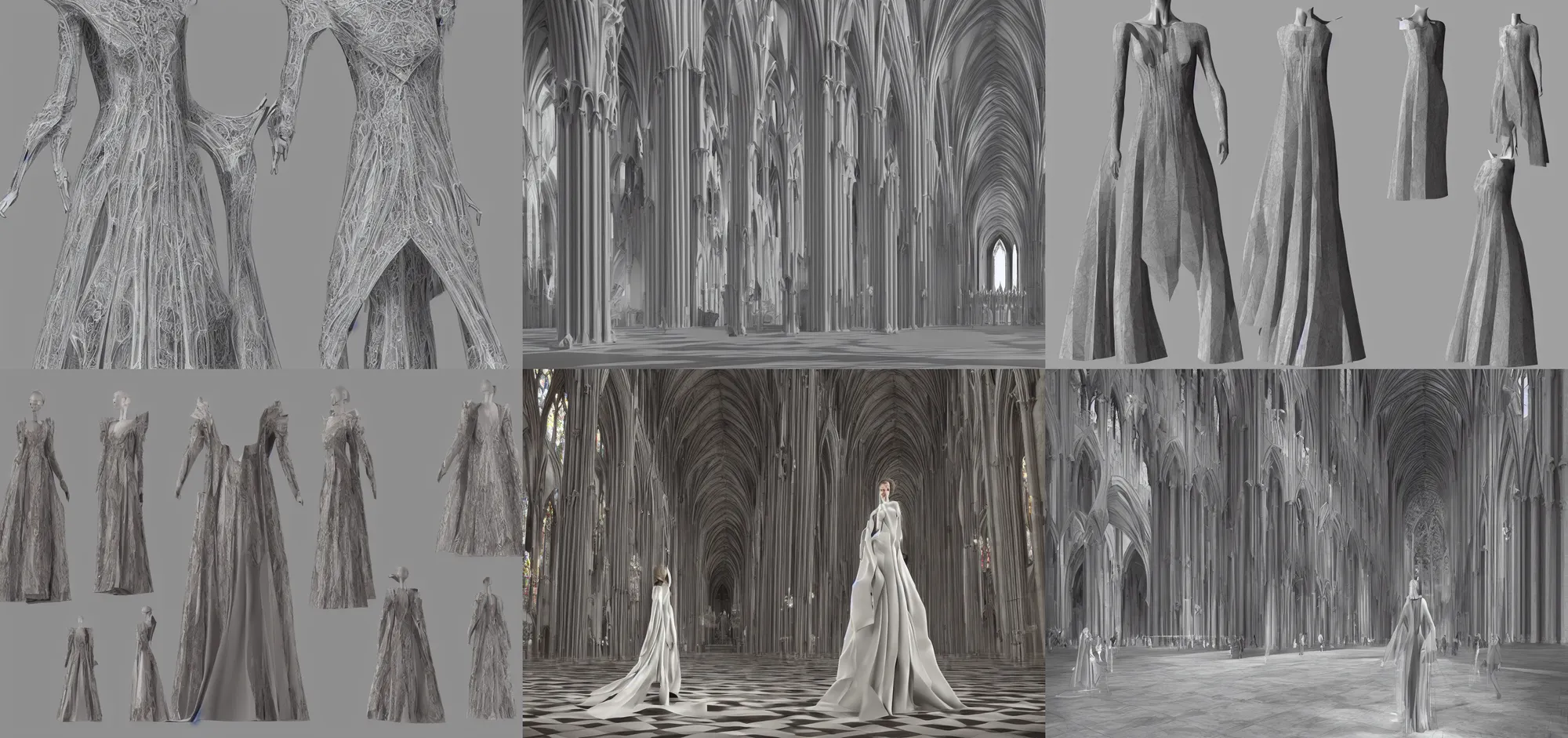 Prompt: a beautiful dress that resembles a cathedral, high fashion, concept render