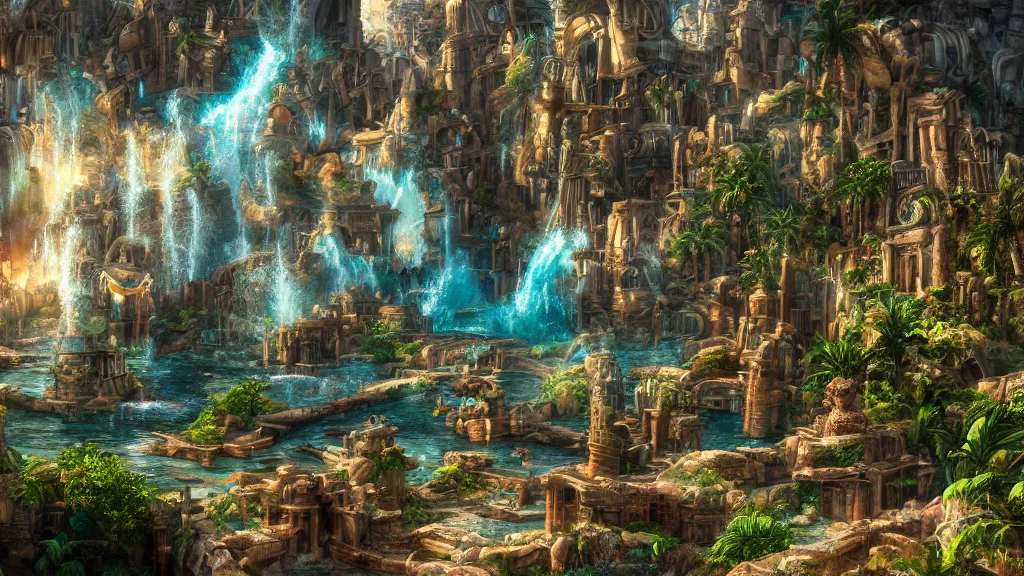 Image similar to lost city of atlantis, fantasy artwork, very very very beautiful scenery, hd, hdr, ue5, ue6, unreal engine 5, cinematic 4k wallpaper, 8k, ultra detailed, high resolution, artstation, award winning