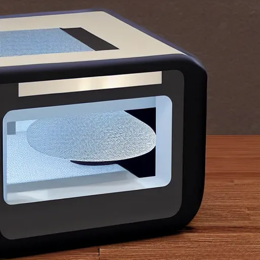 Prompt: a 3 dprinter that looks like a microwave