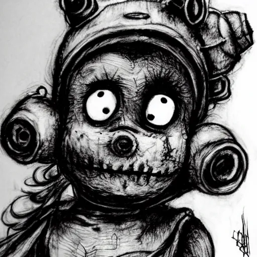 Prompt: grunge drawing of a teletubby by mrrevenge, corpse bride style, horror themed, detailed, elegant, intricate