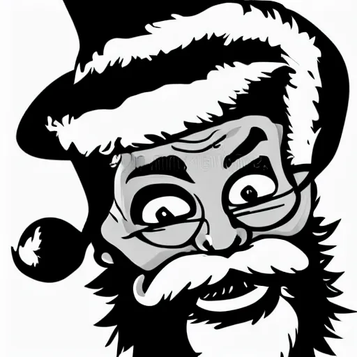 Image similar to evil santa claus, black and white illustration