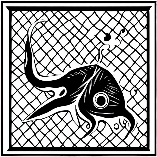 Image similar to very angry squid, 🦑 design, squared border, clean and sharp focus, very arranged detailed, minimalist, black and white, mad cuttlefish, cute decapodiformes