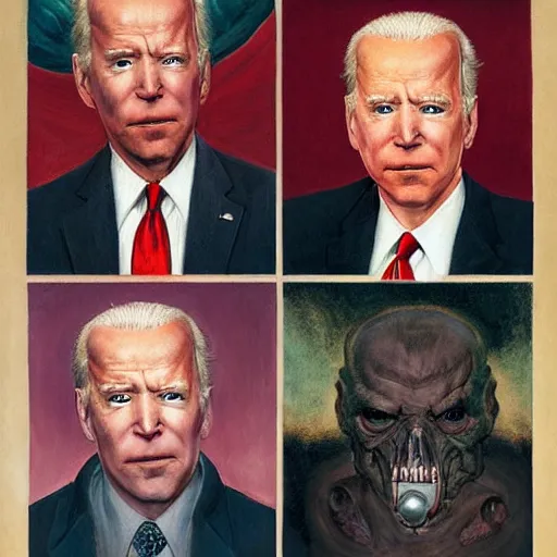 Image similar to terrifying, surreal portrait of joe biden by j. c. leyendecker, bosch, william blake, stephen gammell, jon mcnaughton, and beksinski