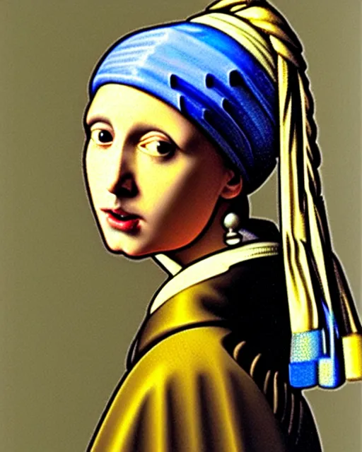 Prompt: darth vader looking over his shoulder, portrait in the style of girl with a pearl earring by johannes vermeer, high quality oil painting, highly detailed