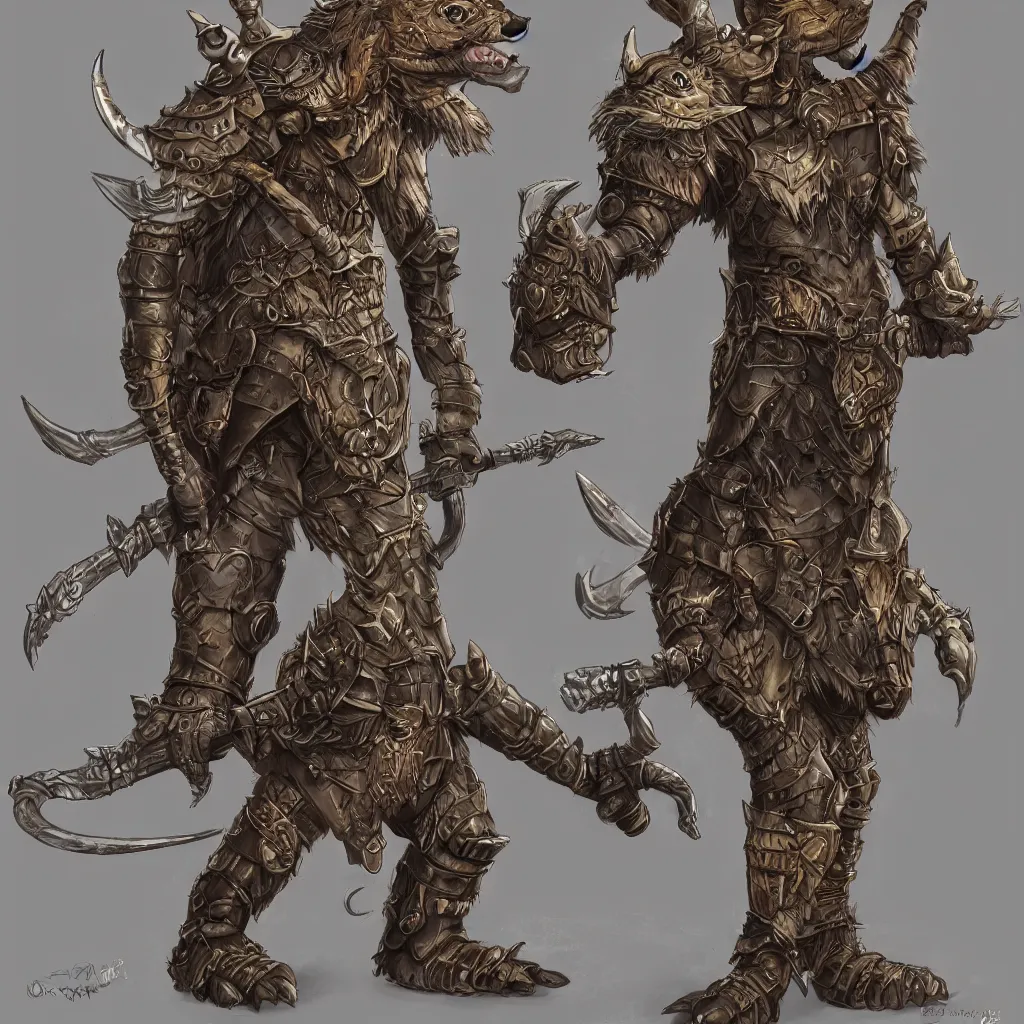 Image similar to a full body shot of an anthro furry rat wearing a fantasy armor, fantasy, artstation, furry art, furaffinity, deviantart, symmetrical, highly detailed, award winning, trending