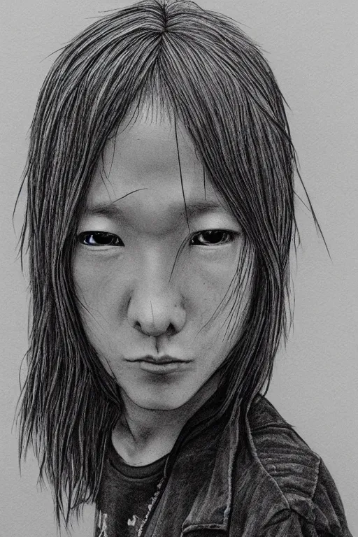 Image similar to amazing lifelike award winning pencil illustration of sad people, shibuya, punk skater