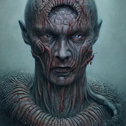 Image similar to rotten worm with face of vladimir putin face made of worms demonic horror, dark fantasy, intricate, highly detailed, smooth, artstation, painted by wayne barlowe, greg rutkowski, zdislav beksinski, francis bacon