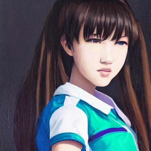 Image similar to a high detail portrait of high school girl by makoto sinkai, in simple background, CLIP STADIO, mad painting