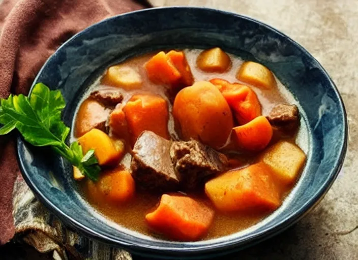 Prompt: a bowl of patrick stewart beef stew