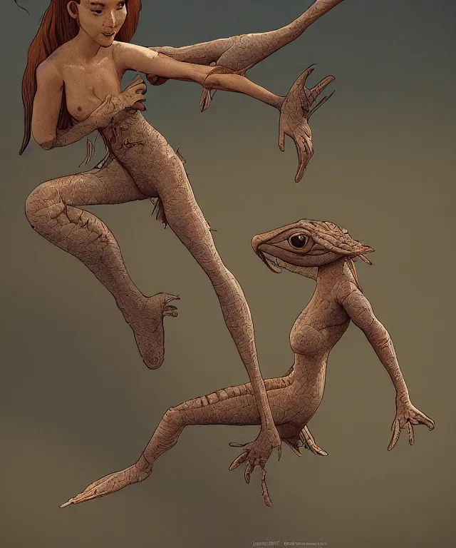 Image similar to the amiable, uneducated female anthropomorphic mudskipper martial artist searching for purpose. she has a leggy build. her wardrobe is dignified. in the style of jean giraud in the style of moebius trending on artstation deviantart pinterest photorealistic hd 8 k highlights and shadow detailed high resolution