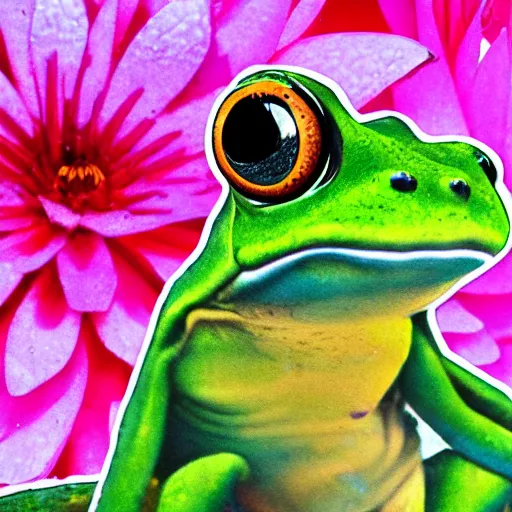 Prompt: !!! sticker!!! close - up of a frog in the water lilies, highly detailed, digital art, matte painting, sharp focus,