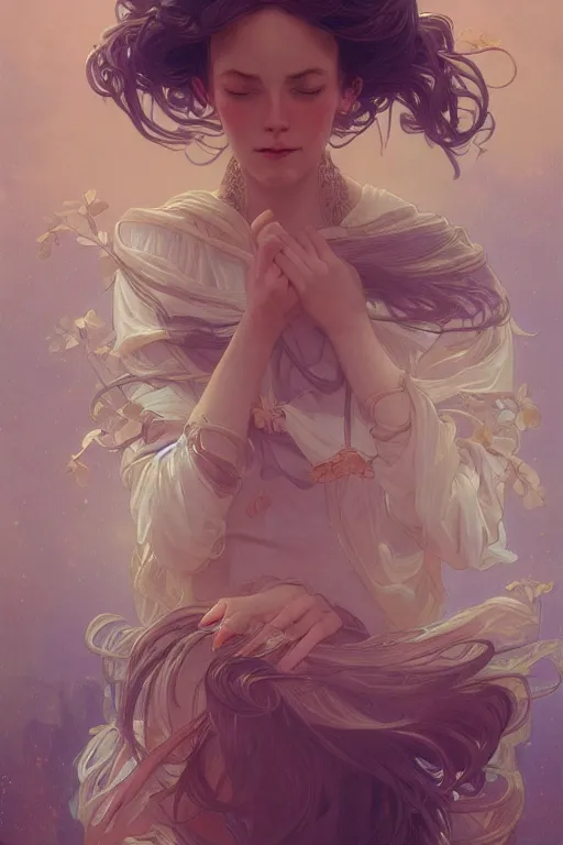 Image similar to intricate, final fantsy, mysterious, digital painting, portrait, cinematic lighting, highly detailed, concept art, illustration, smooth, sharp focus, editor's pickup, trending on artstation, trending on deviantart, alphonse mucha, WLOP