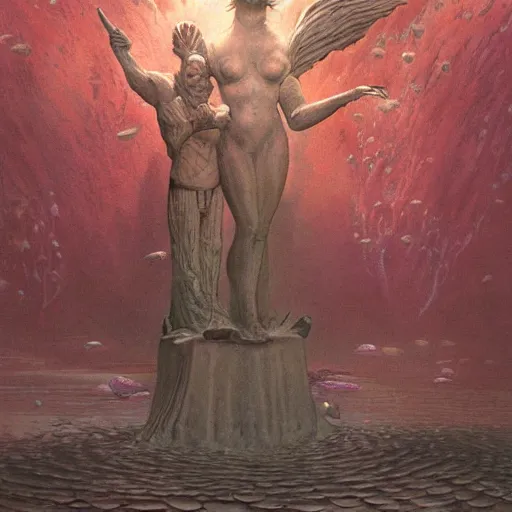 Image similar to a statue under the sea, by wayne barlowe,