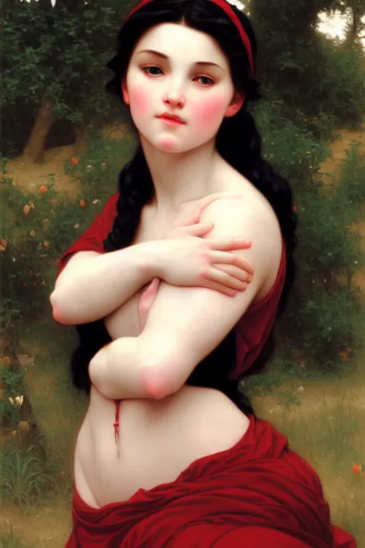 Image similar to snow white, painting by bouguereau, detailed art, artstation