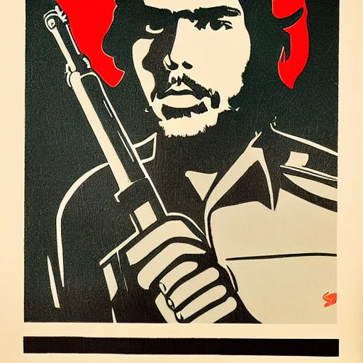 Image similar to young man as che guevara, soviet propaganda style