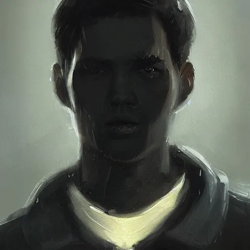 Image similar to Portrait of a man by Greg Rutkowski, he is about 30 years old, mixture between russian and chinese, short black hair, attractive, smart looking, he is wearing a utilitarian beige and black jumpsuit, highly detailed portrait, scifi, digital painting, artstation, concept art, smooth, sharp foccus ilustration, Artstation HQ