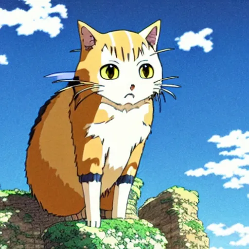 Image similar to anime key visual of hayao miyazaki studio ghibli, short - hair tabby cat