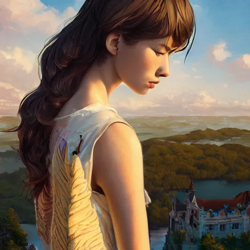 Image similar to a beautiful scenic painting by artgerm and wlop and wes anderson and spike jonze