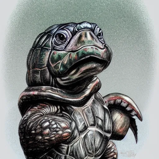 Prompt: a turtle monster ,chalk digital art, fantasy, magic, trending on artstation, ultra detailed, professional illustration by Basil Gogos