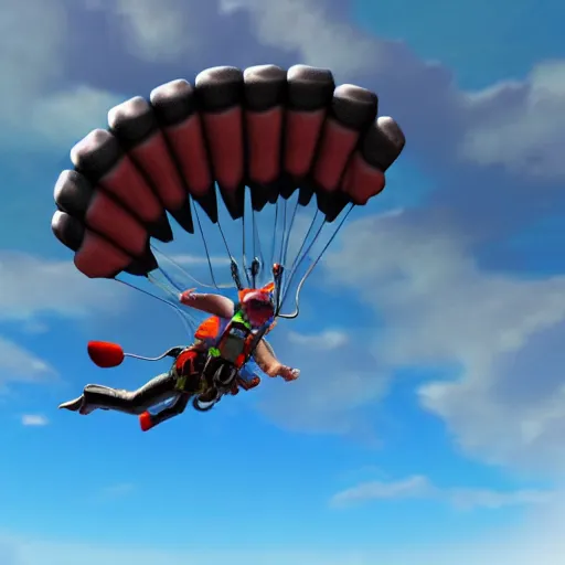 Image similar to 3 d photorealistic render of angry cats skydiving