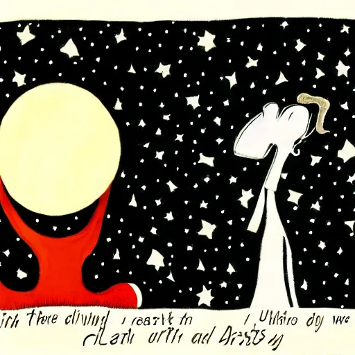 Image similar to by faith ringgold, by tex avery dreadful. a beautiful illustration. the abyss above him shone with unflickering stars. one of the dots of light was earth. he didn ’ t know which one.