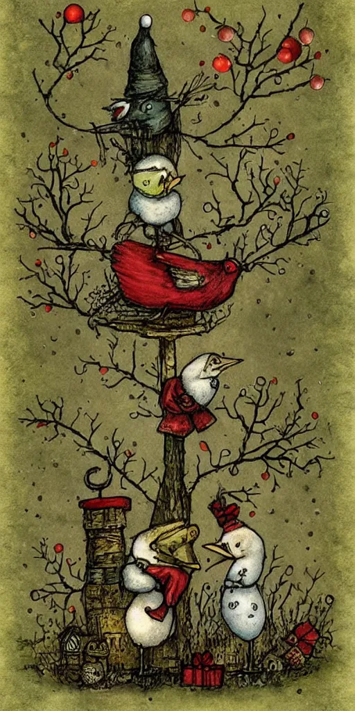 Image similar to a christmas card bird scene by alexander jansson