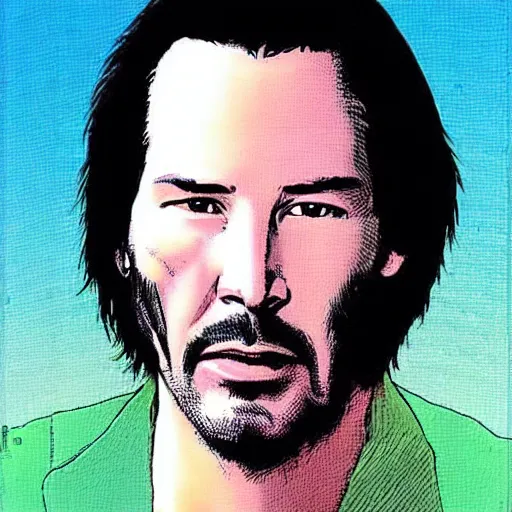 Image similar to “ keanu reeves retro minimalist portrait by jean giraud, moebius starwatcher comic, 8 k ”