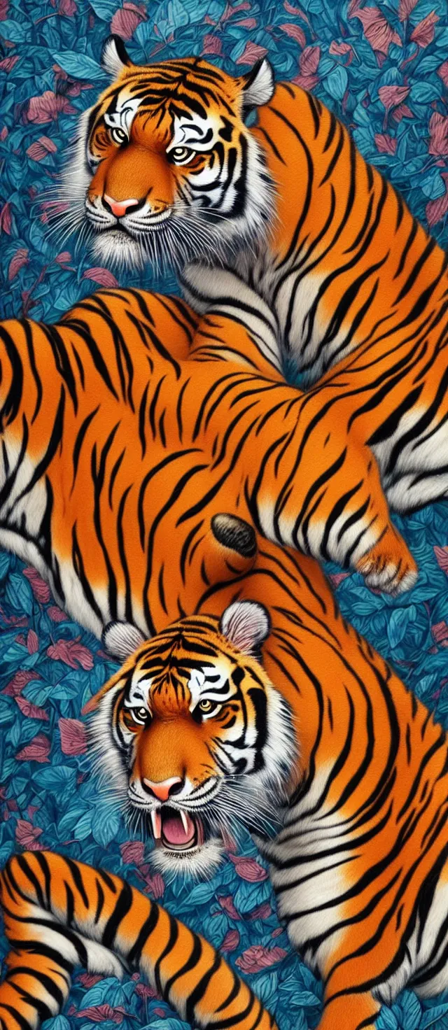 Prompt: tiger by james jean, high quality masterpiece painted, detailed patterned background, 4 k, trending on artstation, octane render,