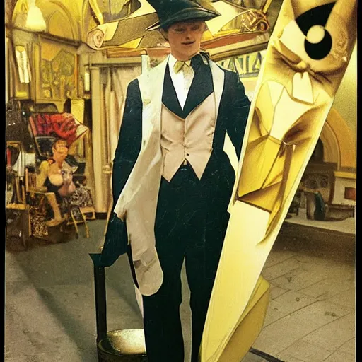 Image similar to elegant man dressed up as pikachu, art photo by Annie Liebovitz and Alphonse Mucha