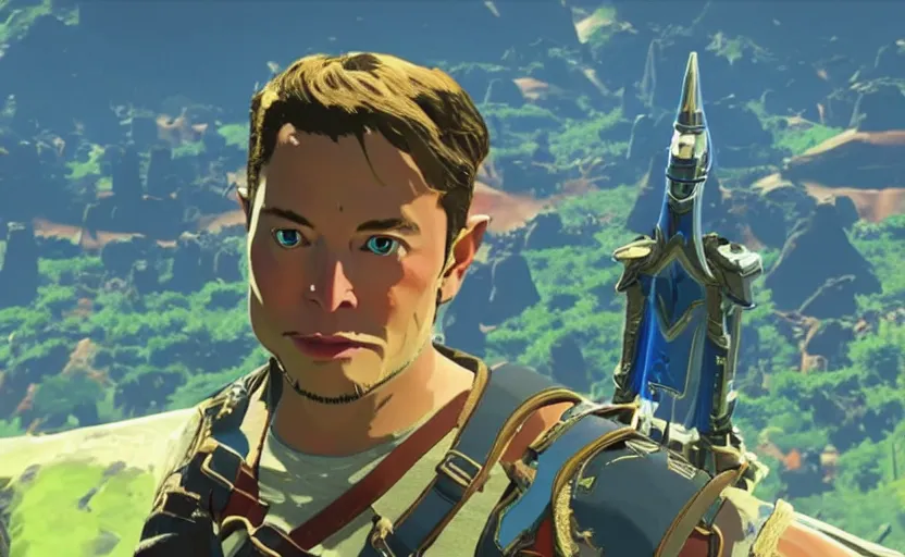 Image similar to Elon Musk in Zelda Breath of the Wild, 4k UHD