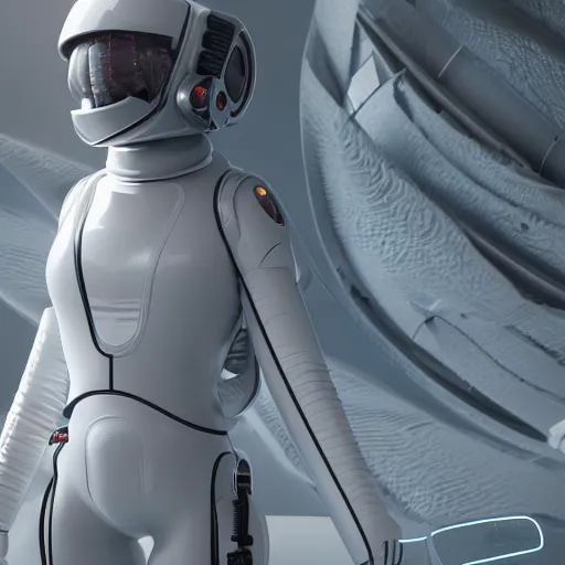 Image similar to photography of a white futuristic space engineer, in an colorful alien planet, ultra detail, beautiful light, high detail, 8 k, f / 2. 8, octane render