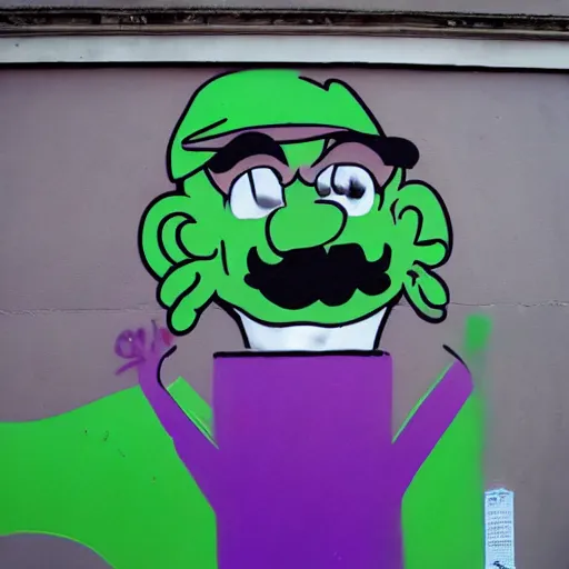 Image similar to Graffiti of Waluigi by Banksy,