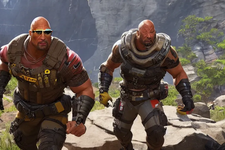 Prompt: dwayne johnson as apex legends character, gameplay screenshot