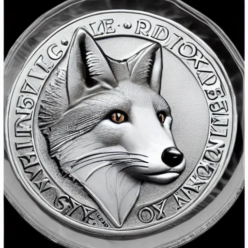 Prompt: a commemorative silver coin depicting a noble fox, today's featured numismatics photography 1 6 k