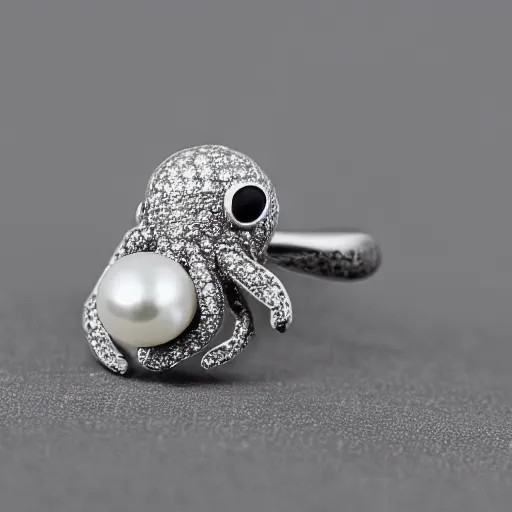 Image similar to hd photo of a octopus ring with diamond and pearls by dior, denoise, deblur