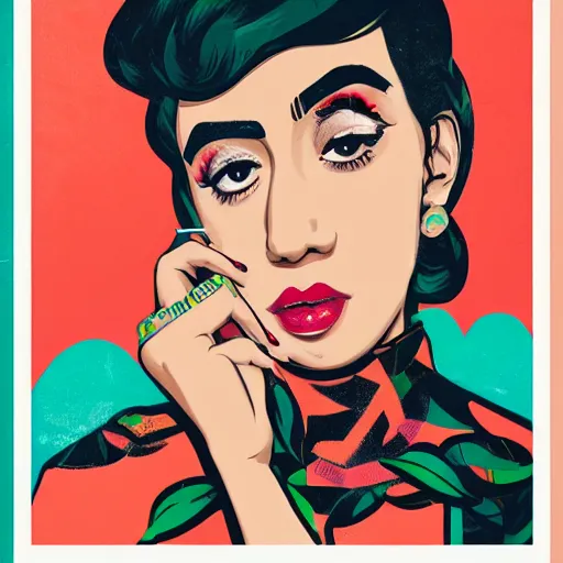 Prompt: Kali Uchis profile picture by Sachin Teng, asymmetrical, Organic Painting , Matte Painting, geometric shapes, hard edges, graffiti, street art:2 by Sachin Teng:4