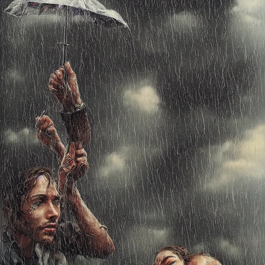 Prompt: it's raining somewhere else. extremely high detail, realistic, masterpiece, art by maxwell boas